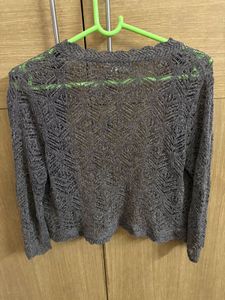 Chic Grey Crochet Open Front Cardigan