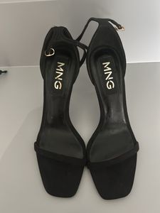 MNG Black Suede Ankle Strap Heels