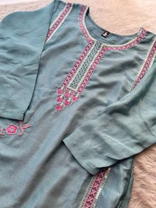 Elegant Blue Kurta Set with Pink Embroidery