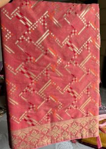 Baby pink cotton saree with blouse