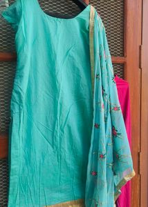 Embroidered Teal Kurta Set with Dupatta
