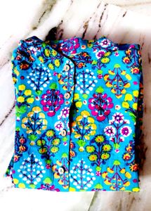 Vibrant Blue Floral Print Kurti