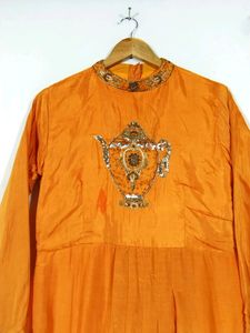 Orange Embroidery Printed Long Dress (Women)