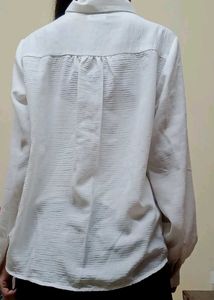 Elegant White Lace Trim Button-Up Blouse