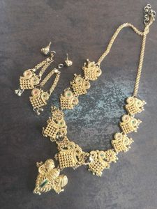 Gold Toned Ethnic Necklace & Earring Set