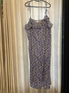 Blue Leaf Print Maxi Dress