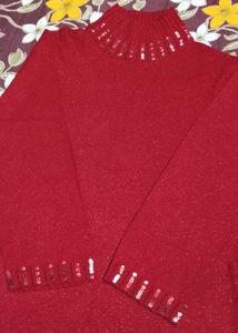 Sparkly Red Turtleneck Top