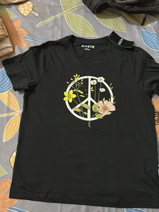Black Peace Sign Floral Graphic Tee