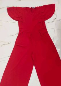 Red Ruffle Sleeve Jumpsuit