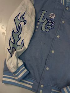 Light Blue Varsity Jacket with Flame Sleeves