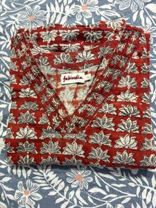 fabindia Red Lotus Print Kurta