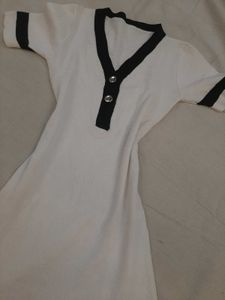 Ribbed Knit Contrast Trim Mini Dress