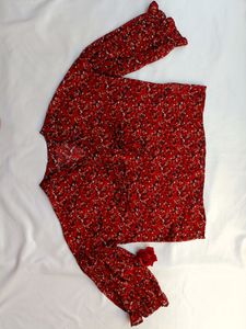 Red Printed Over Size Top For Women