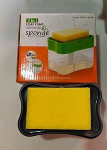 Soap Pump Dispenser &amp; Sponge Holder Plastic 2in 1