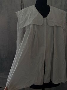 White Button-Up Blouse with Oversized Collar