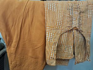 Elegant Mustard Kurta Set hand  stitched with  shi