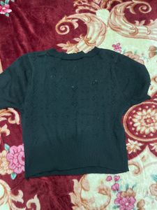 Cute Black Cropped Top with Ribbon Tie