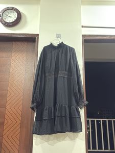 Chic Black Ruffled Sheer Sleeve Dress