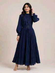 Navy Blue Smocked Gown