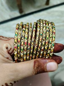 Ethnic Gold Tone Bangles with Colorful Accents