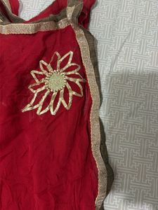 Red Dupatta with Golden Embellishments