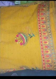 Yellow Embroidered Saree stiched Blouse