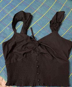 Chic Black Smocked Crop Top