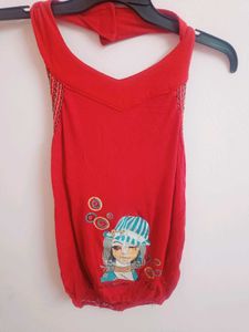 Red Halter Top with Anime Graphic