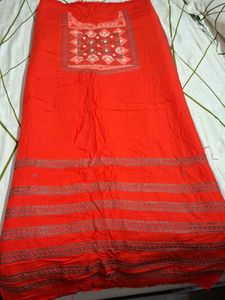 Orange Embroidered Dress Material