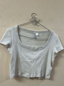 White Ribbed Cropped Top