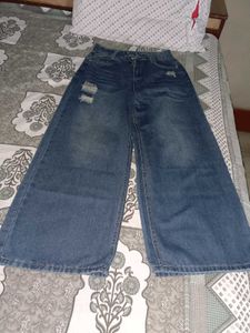 Distressed Wide Leg Denim Jeans