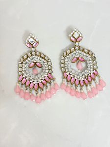 Elegant Pink &amp; White Stone Earrings
