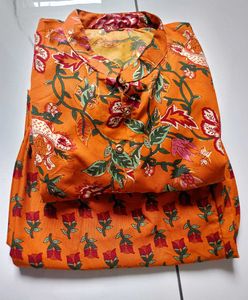 Vibrant Orange Floral Kurta Set