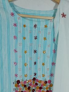 Light Blue Embroidered Kurta &amp; Duppata (Women's)