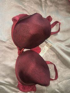 Burgundy Lace Trim Bra