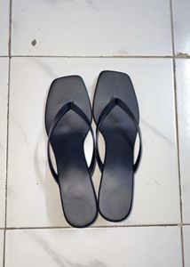 Black Square Toe Flip Flops