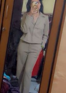 Chic Beige Crop Jacket &amp; Wide Leg Pants Set