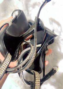 embellished Black Flat Sandals