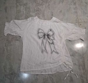 White Bow Print Top