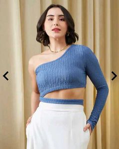Stylish Blue One-Shoulder Crop Top