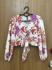 Boho Floral Tie-Front Crop Top