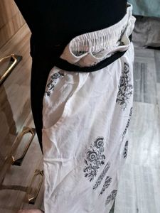 Farida Gupta White Palzos with Black Block Print