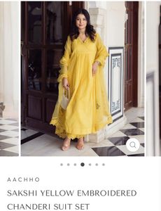 SAKSHI YELLOW EMBROIDERED CHANDERI SUIT SET