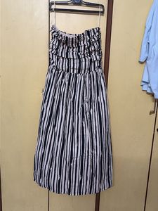 Strapless Striped Midi Dress