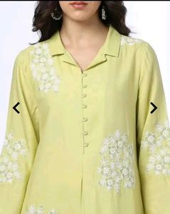 Lime Green Kurta with Embroidery from Ajio