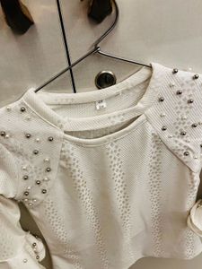 White Beaded Bell Sleeve Top