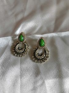 Elegant Green Stone & Crystal Earrings