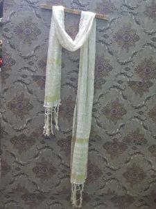 Elegant White &amp; Green Striped Dupatta of 1