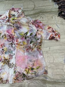 Floral Print Sheer Button-Up Shirt