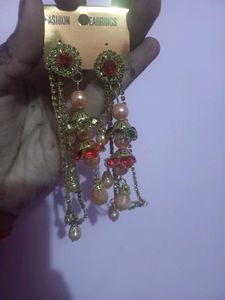 Pack Of 2 Elegant Dangle Earrings With Hair Chain